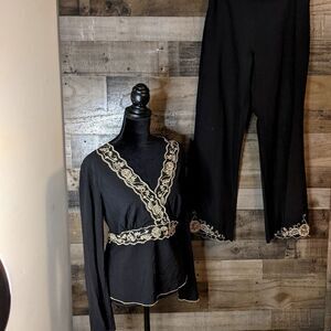 ECI New York Beaded Silk Pant Suit